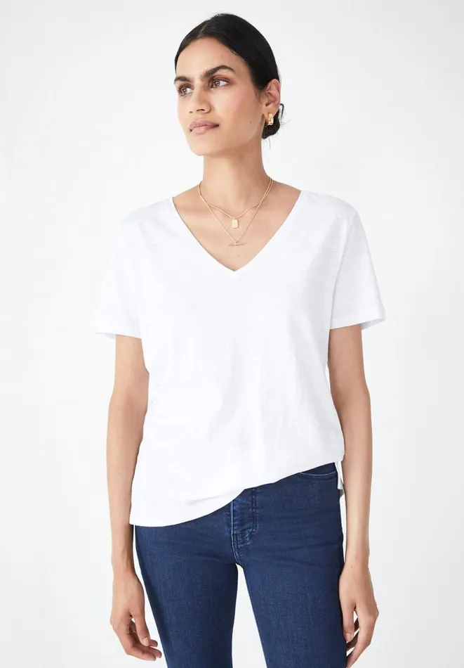 Hush Tops and Tshirts Women Cali Cotton Slub V Tee White