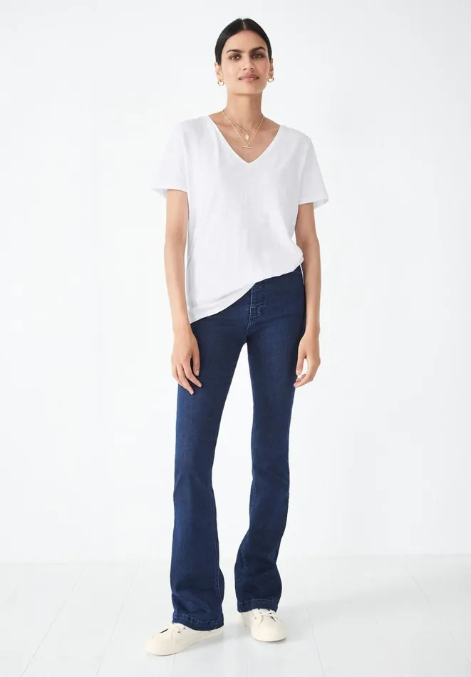 Hush Tops and Tshirts Women Cali Cotton Slub V Tee White