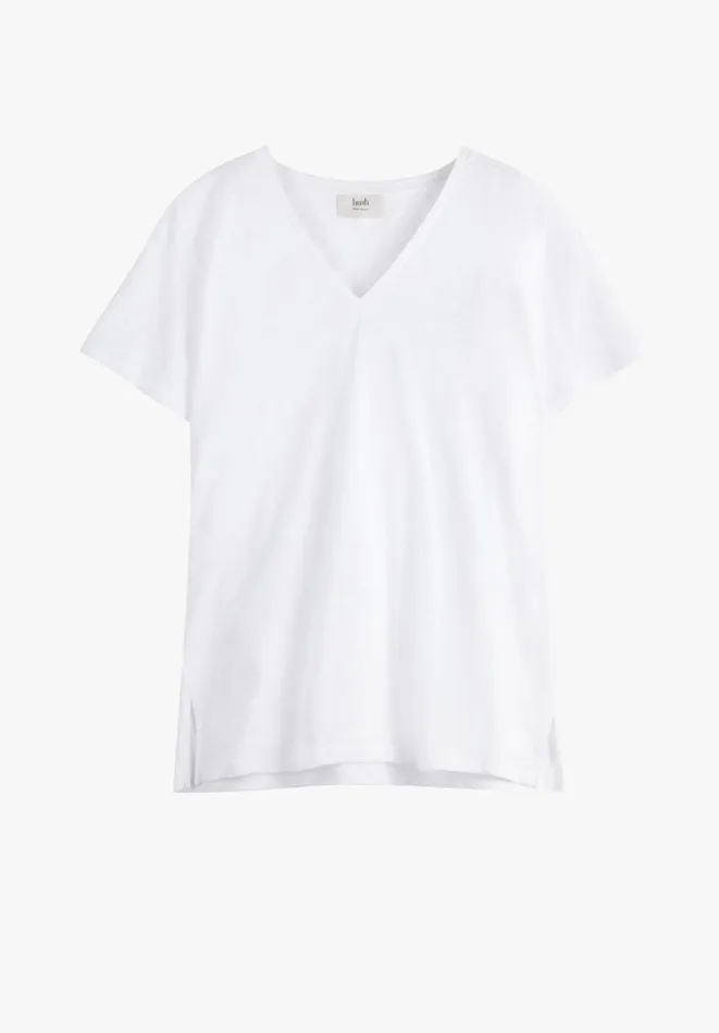 Hush Tops and Tshirts Women Cali Cotton Slub V Tee White
