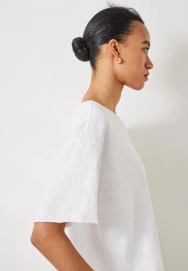 Hush Tops and Tshirts Women Cora Cotton Dropped Shoulder TShirt White Hush Tops and Tshirts Women Cora Cotton Dropped Shoulder TShirt White
