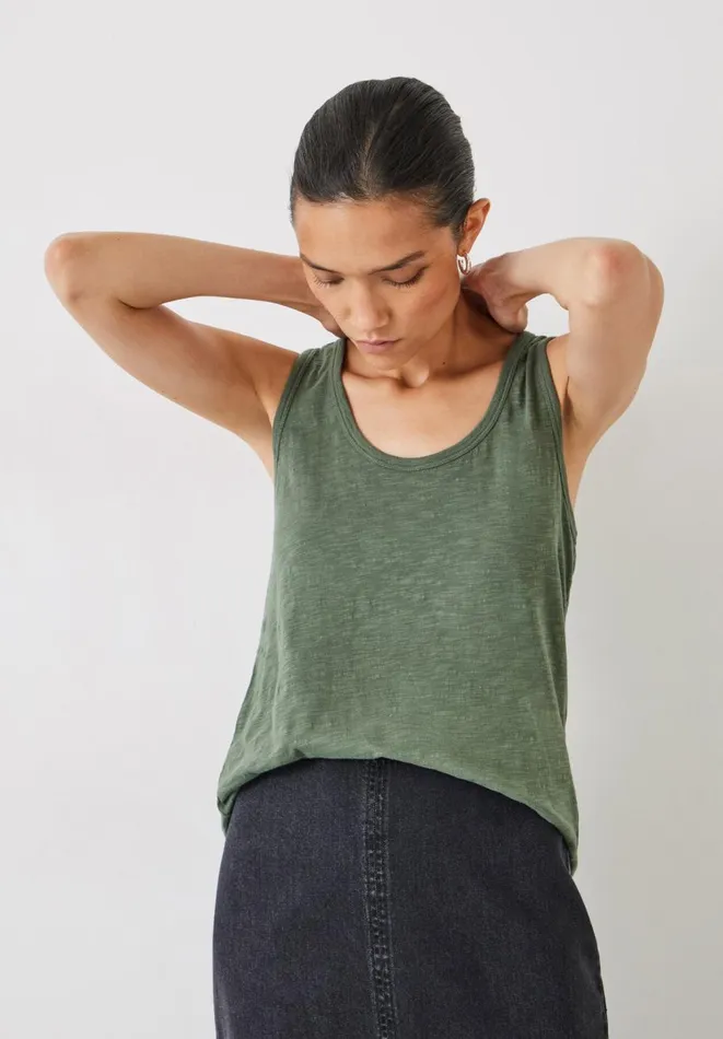 Hush Tops and Tshirts Women Cotton Slub Tank Top Khaki