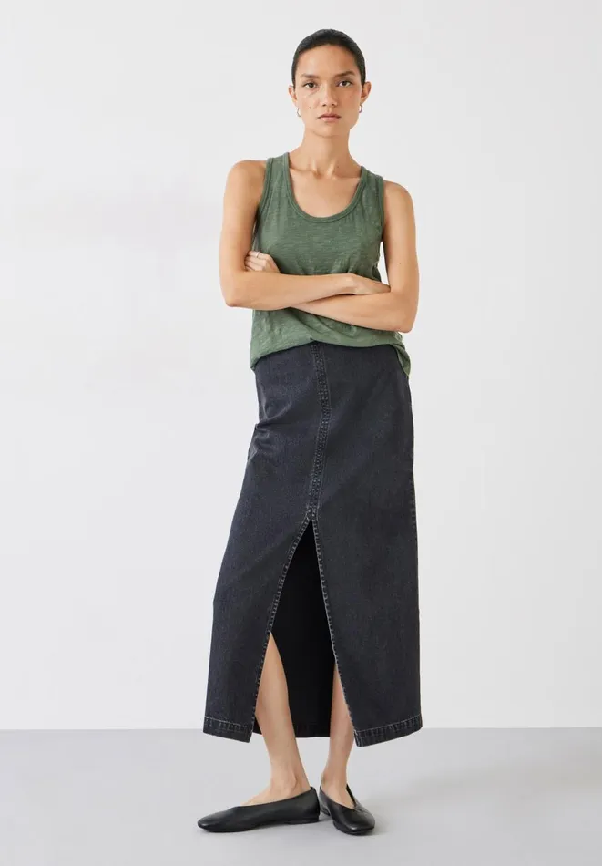 Hush Tops and Tshirts Women Cotton Slub Tank Top Khaki