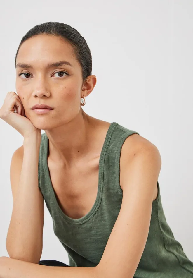 Hush Tops and Tshirts Women Cotton Slub Tank Top Khaki
