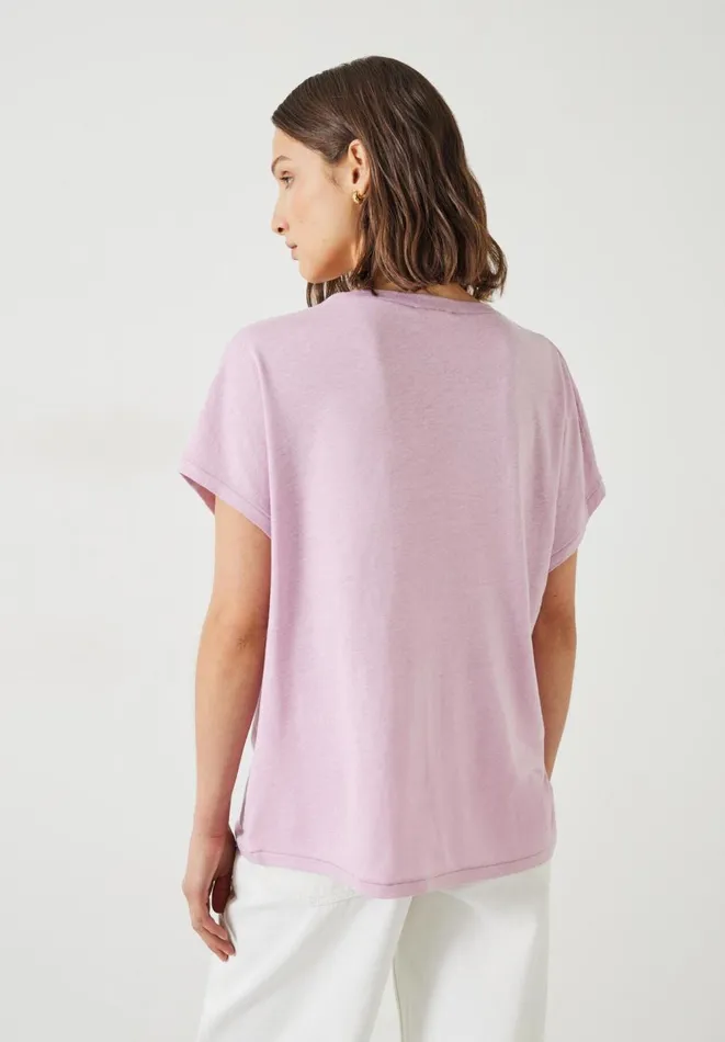 Hush Tops and Tshirts Women Danny Linen VNeck TShirt Light Lilac