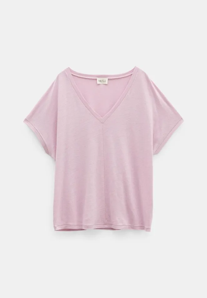 Hush Tops and Tshirts Women Danny Linen VNeck TShirt Light Lilac