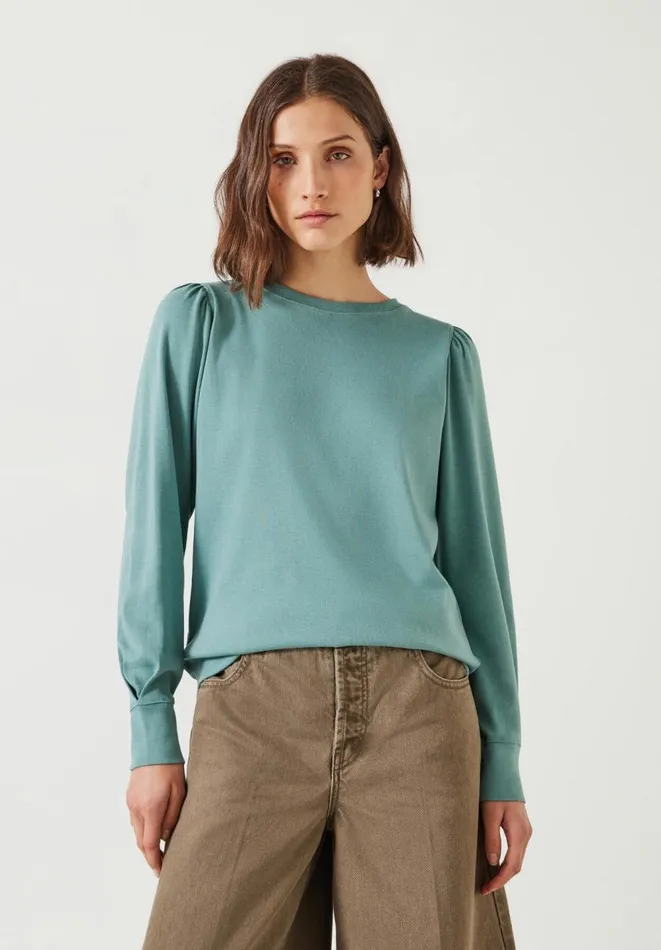 Hush Tops and Tshirts Women Emily Puff Sleeve Jersey Top Dark Aqua Green