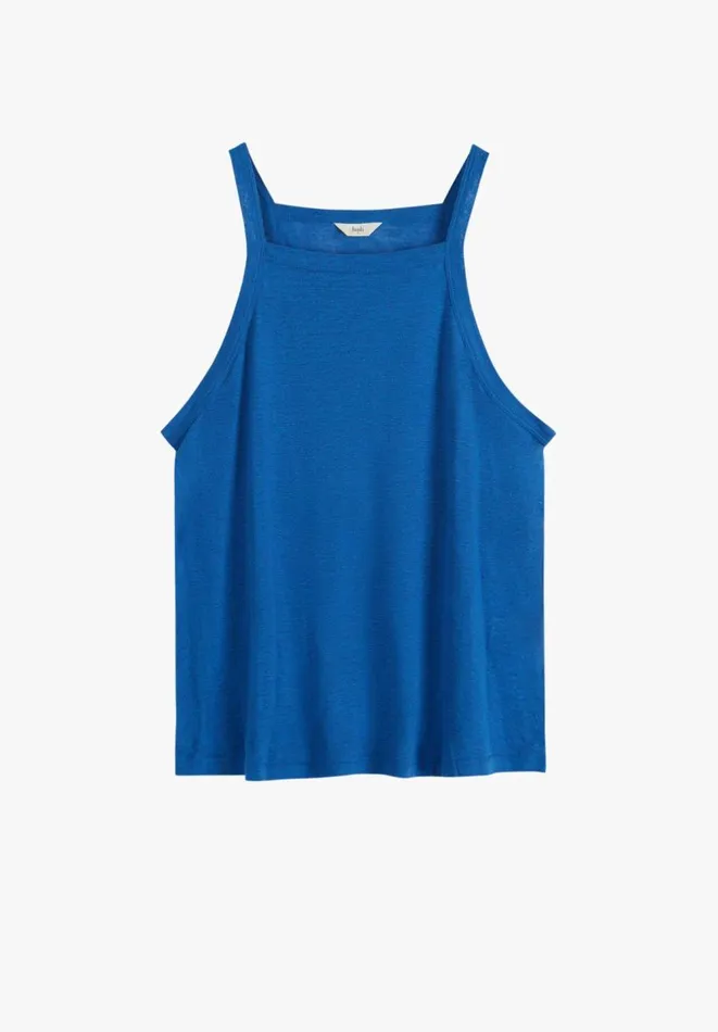 Hush Tops and Tshirts Women Halter Neck Linen Blend Vest Bright Blue