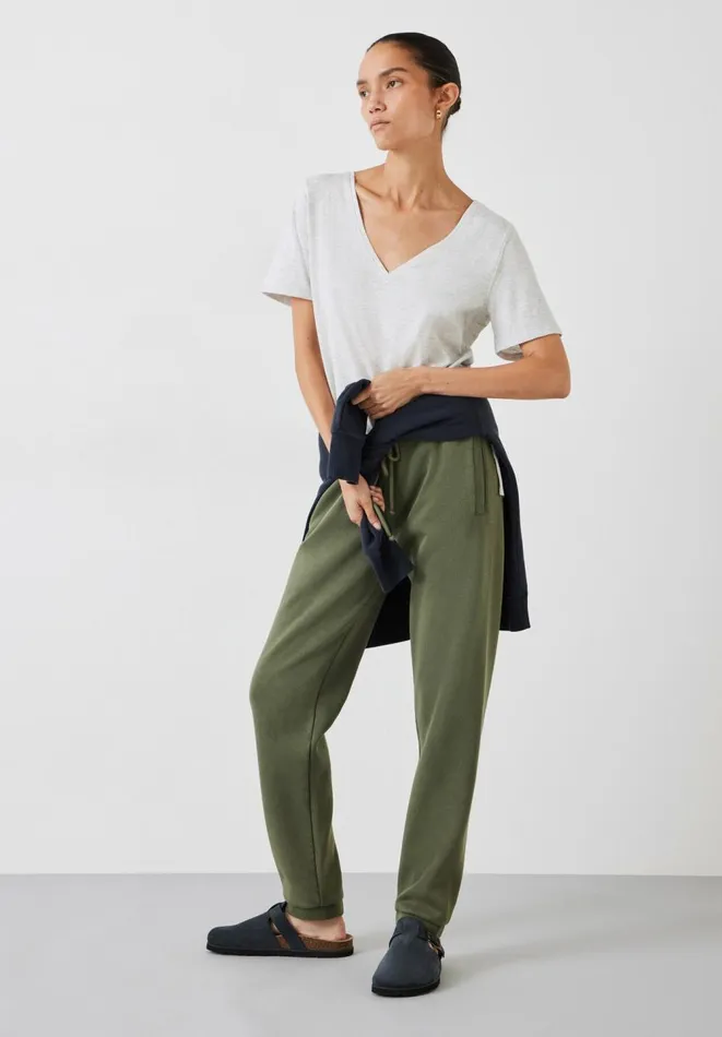 Hush Tops and Tshirts Women Kali Cotton Slub VNeck TShirt Lightest Grey Marl