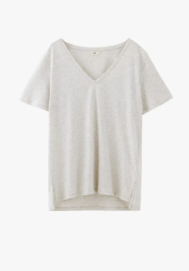 Hush Tops and Tshirts Women Kali Cotton Slub VNeck TShirt Lightest Grey Marl