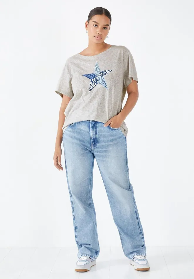 Hush Tops and Tshirts Women Leopard Star Tee Palest Grey Marlblues