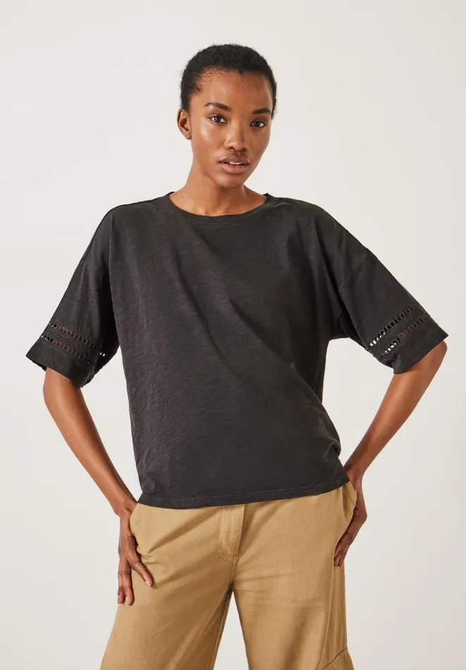 Hush Tops and Tshirts Women Lucie Lace Detail TShirt Black