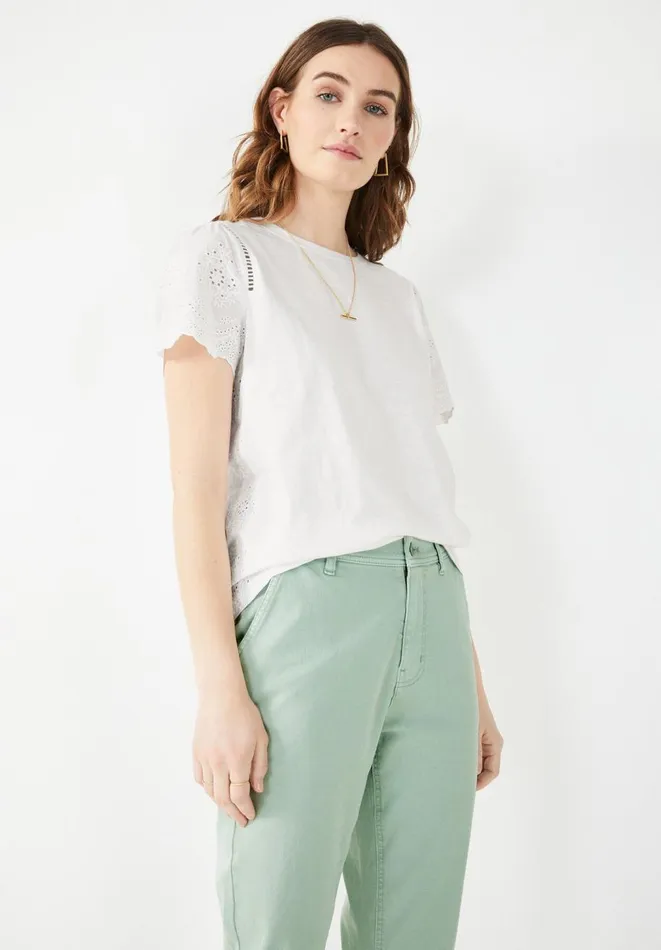 Hush Tops and Tshirts Women Nola Broderie TShirt White Hush Tops and Tshirts Women Nola Broderie TShirt White
