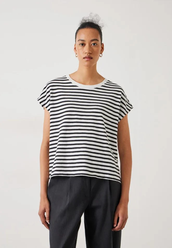 Hush Tops and Tshirts Women Piper Relaxed Stripe TShirt Whiteblack