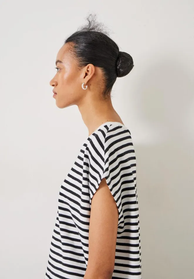 Hush Tops and Tshirts Women Piper Relaxed Stripe TShirt Whiteblack