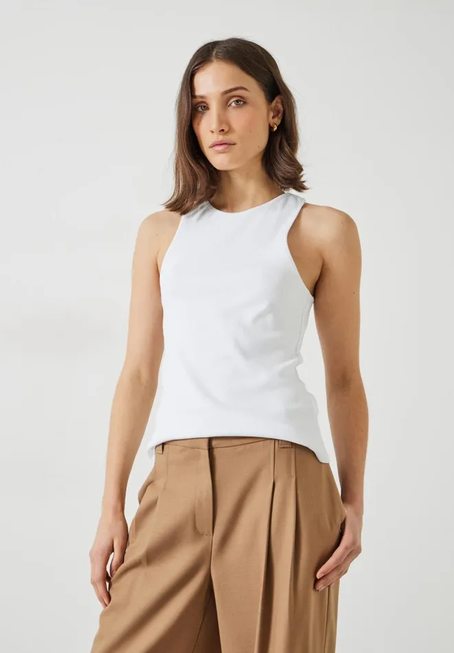 Hush Tops and Tshirts Women Ribbed Scooped Vest White