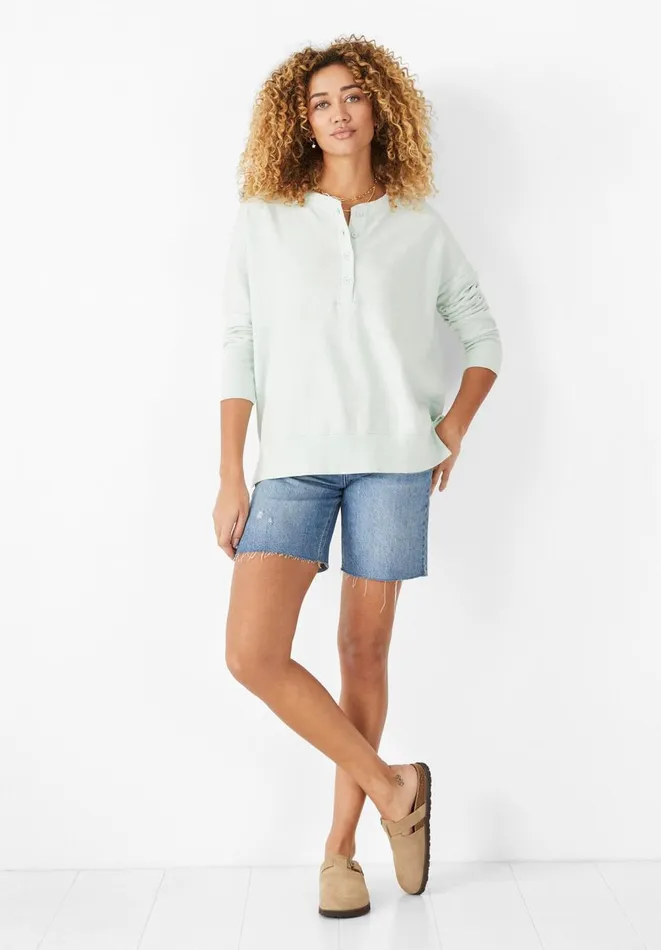 Hush Tops and Tshirts Women Sawyer Henley Sweatshirt Pastel Green
