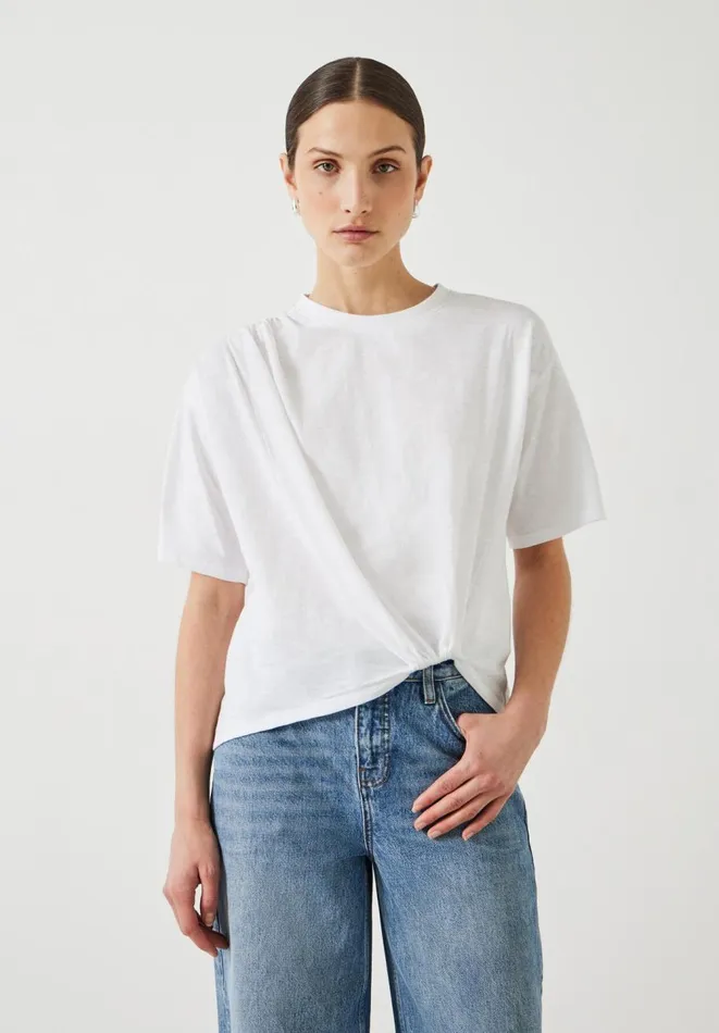 Hush Tops and Tshirts Women Tamsen Relaxed Tuck Detail Slub TShirt White