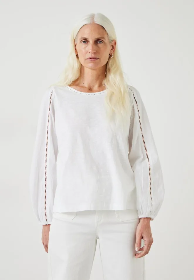Hush Tops and Tshirts Women Violet Ladder Blouson Jersey Top White