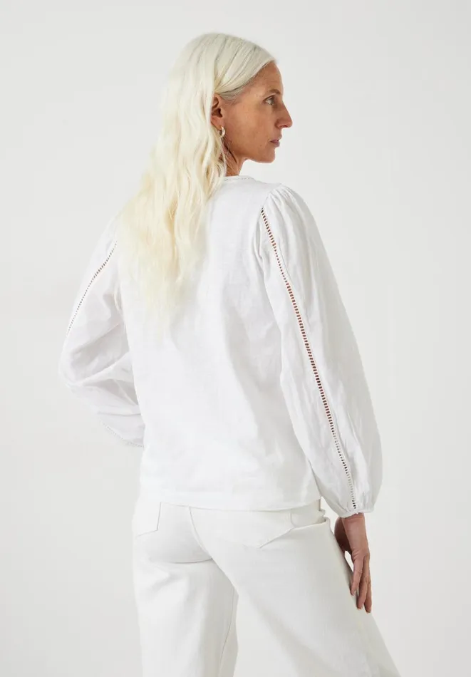 Hush Tops and Tshirts Women Violet Ladder Blouson Jersey Top White