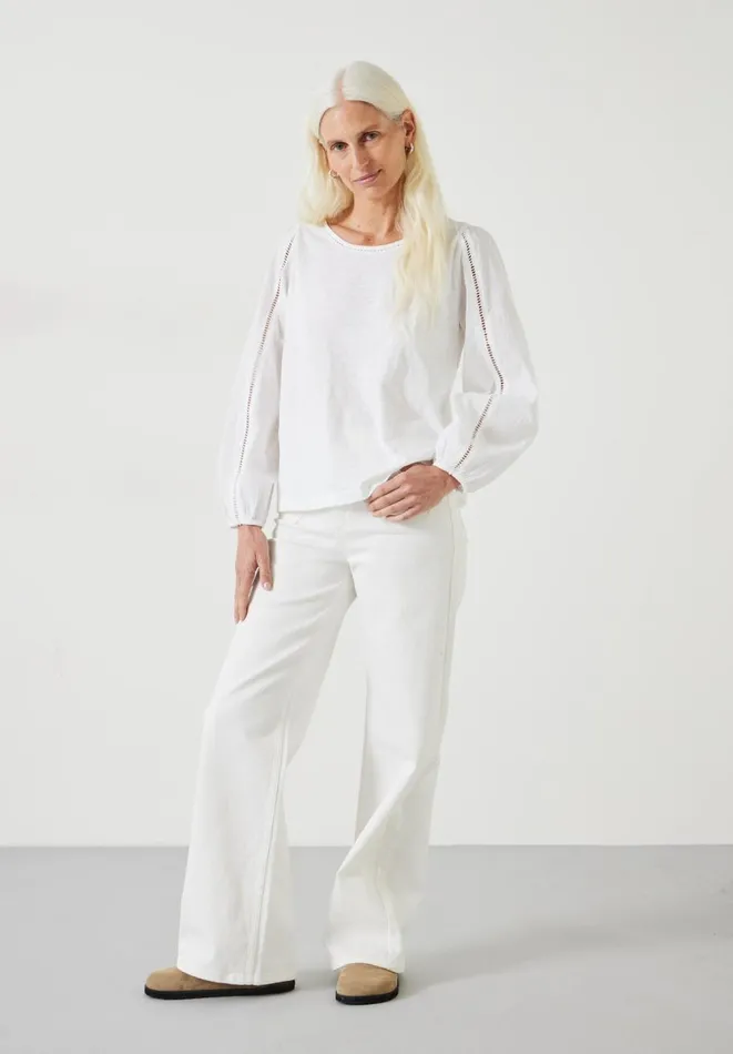 Hush Tops and Tshirts Women Violet Ladder Blouson Jersey Top White