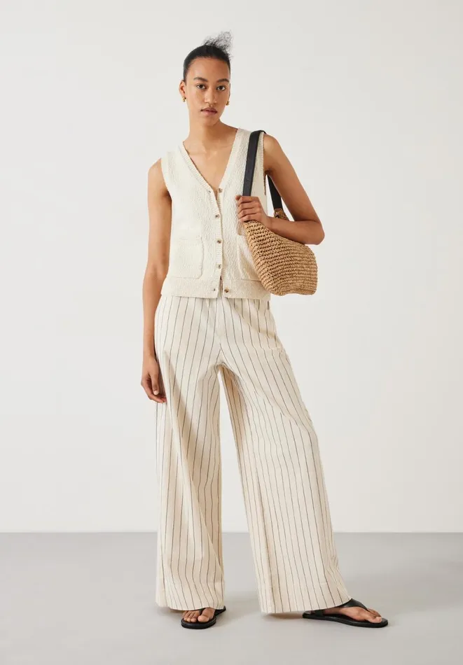 Hush Trousers Women Elissia Striped Cotton Wide Leg Trousers Whiteblack