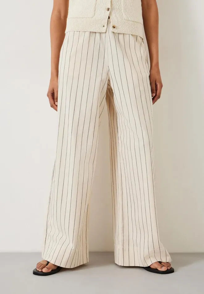 Hush Trousers Women Elissia Striped Cotton Wide Leg Trousers Whiteblack Hush Trousers Women Elissia Striped Cotton Wide Leg Trousers Whiteblack