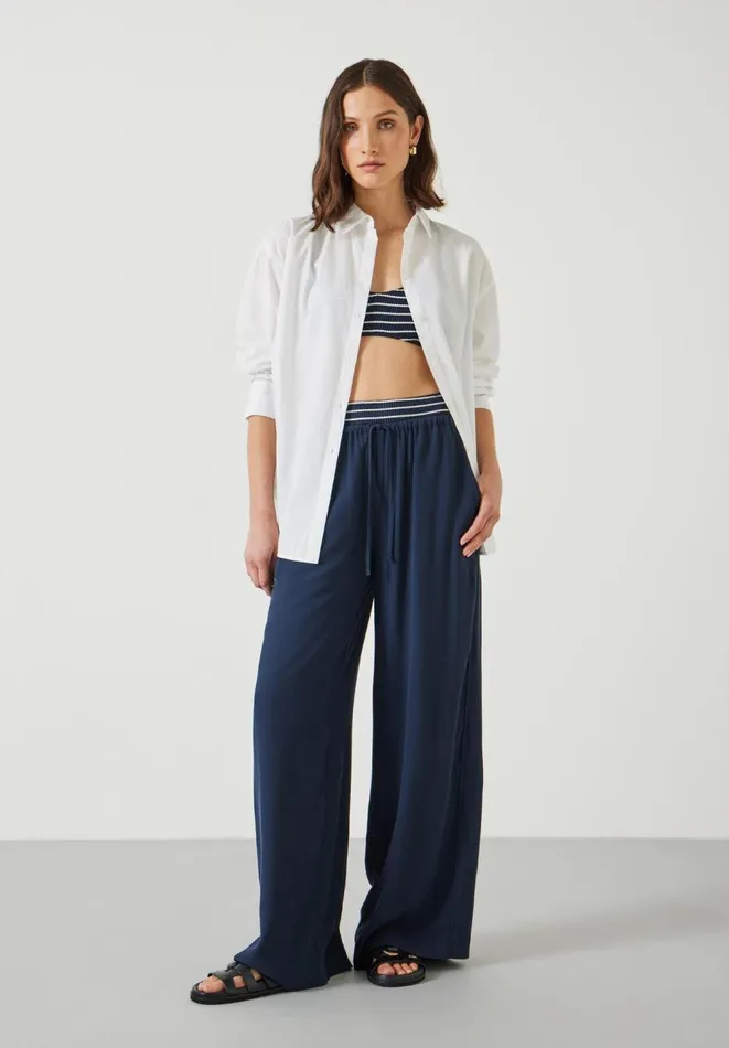 Hush Trousers Women Lyra Oversized Tie Waist Trousers Deep Navy