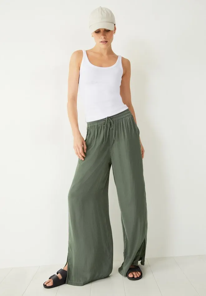 Hush Trousers Women Wide Leg Satin Trousers Khaki