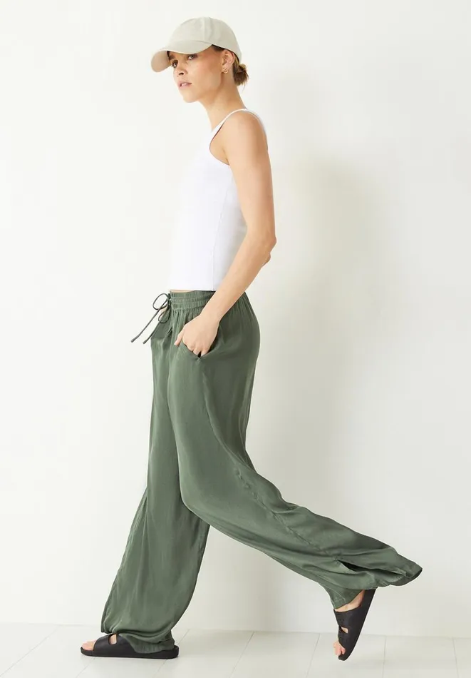 Hush Trousers Women Wide Leg Satin Trousers Khaki Hush Trousers Women Wide Leg Satin Trousers Khaki