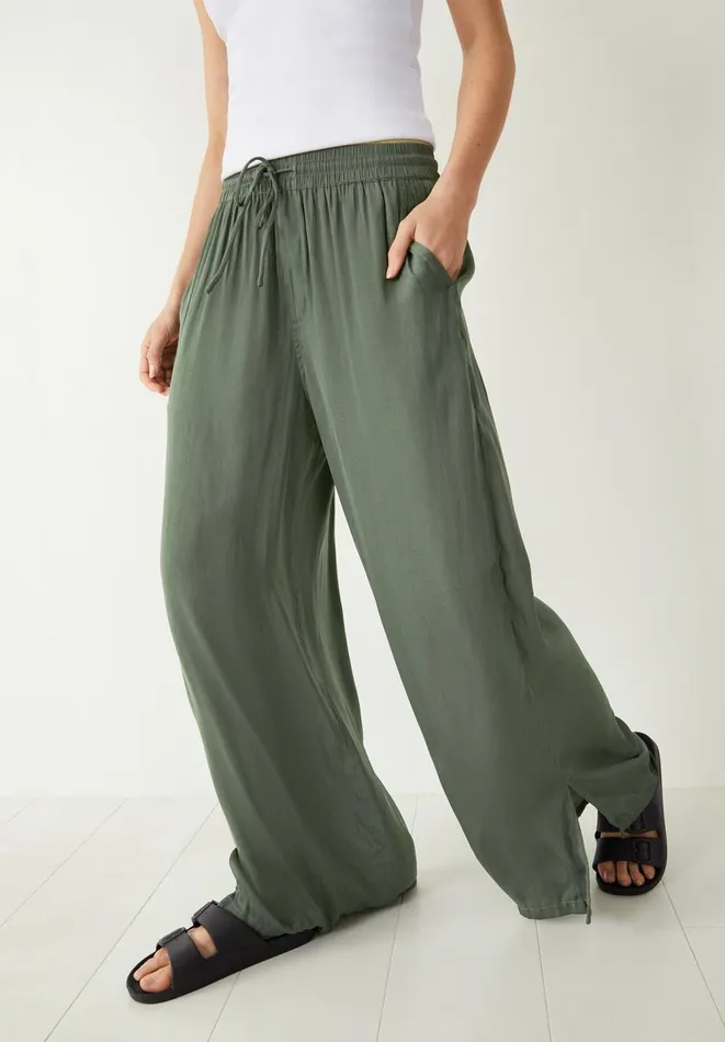 Hush Trousers Women Wide Leg Satin Trousers Khaki Hush Trousers Women Wide Leg Satin Trousers Khaki