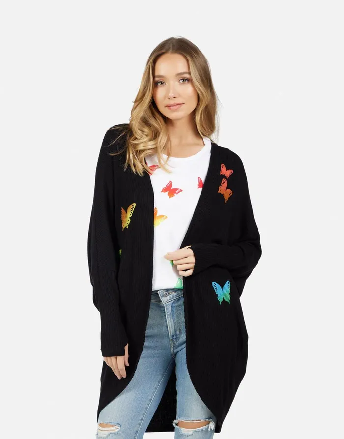 Irina Rainbow Butterflies Black Women039s Lauren Moshi Sweaters and Knits