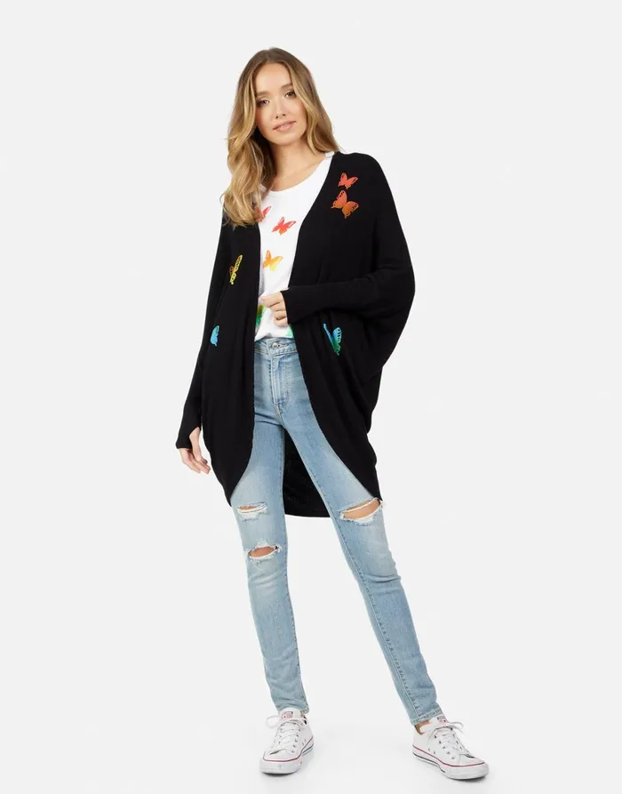 Irina Rainbow Butterflies Black Women039s Lauren Moshi Sweaters and Knits