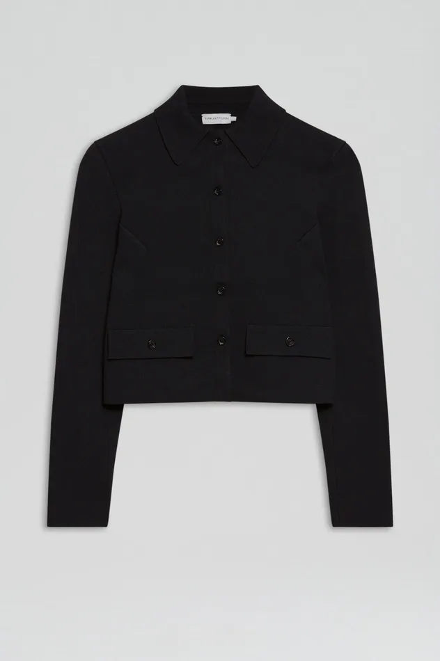 Jackets Scanlan Theodore Women CREPE KNIT BUTTON JACKET BLACK Jackets Scanlan Theodore Women CREPE KNIT BUTTON JACKET BLACK