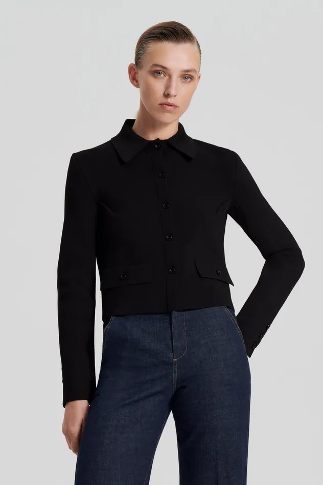 Jackets Scanlan Theodore Women CREPE KNIT BUTTON JACKET BLACK Jackets Scanlan Theodore Women CREPE KNIT BUTTON JACKET BLACK