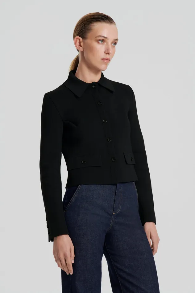 Jackets Scanlan Theodore Women CREPE KNIT BUTTON JACKET BLACK Jackets Scanlan Theodore Women CREPE KNIT BUTTON JACKET BLACK