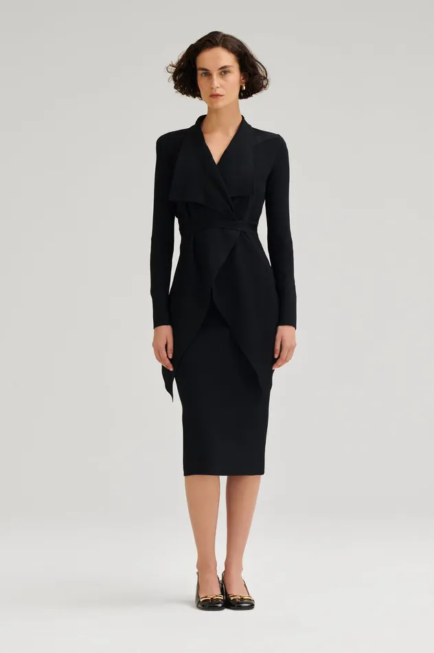 Jackets Scanlan Theodore Women CREPE KNIT DRAPE FRONT JACKET BLACK