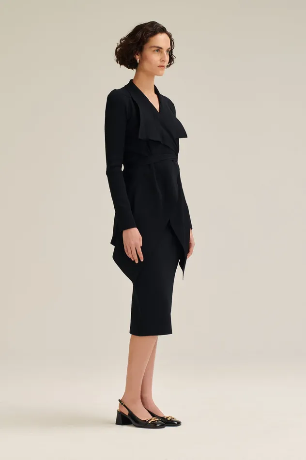 Jackets Scanlan Theodore Women CREPE KNIT DRAPE FRONT JACKET BLACK Jackets Scanlan Theodore Women CREPE KNIT DRAPE FRONT JACKET BLACK