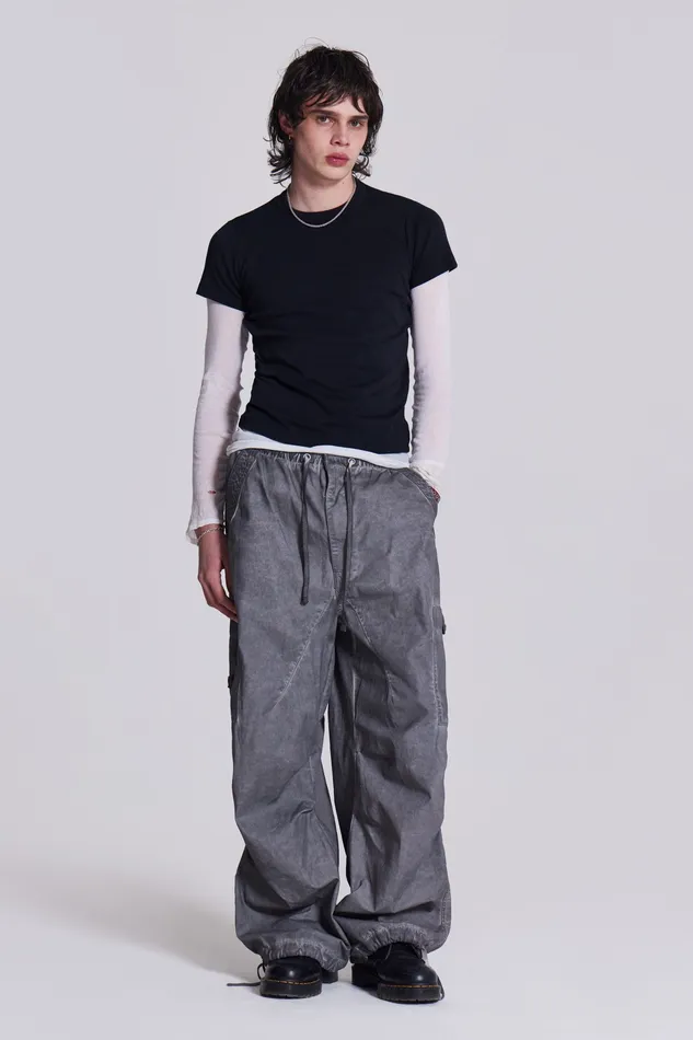 Jaded London Bestsellers Men Shop Black Oil Wash Parachute Pants