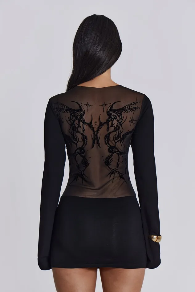 Jaded London Shop Black Wings Mesh Dress Women Tops