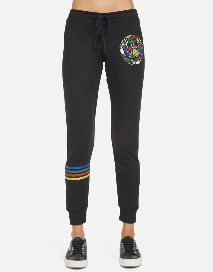 Jess Lucky Happy Face Black Women039s Lauren Moshi Long Sweatpants