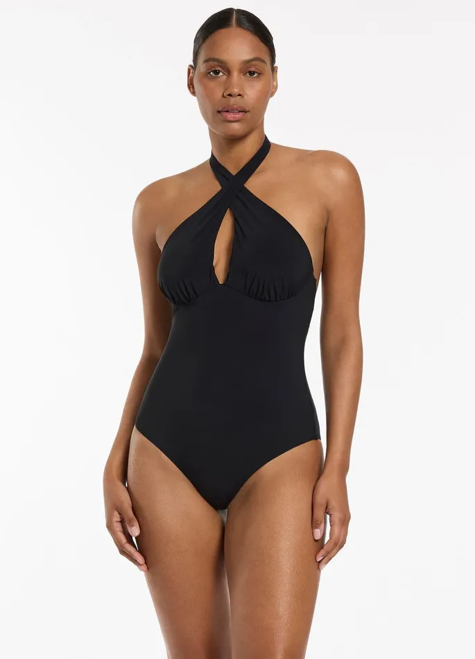 Jetset Cross Over Halter One Piece Black Women JETS Australia Black One Pieces