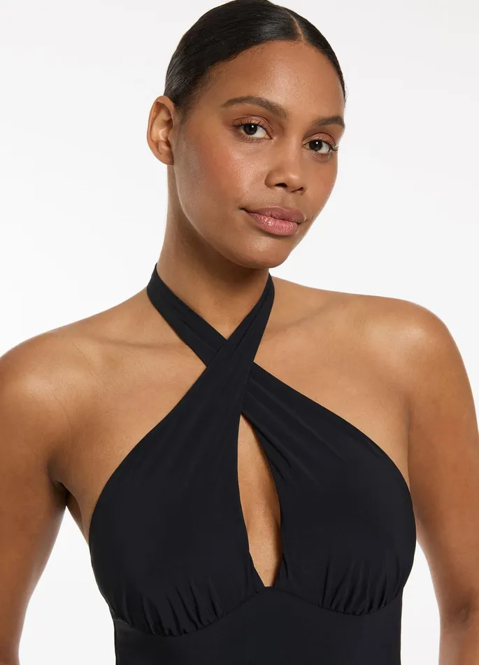 Jetset Cross Over Halter One Piece Black Women JETS Australia Black One Pieces