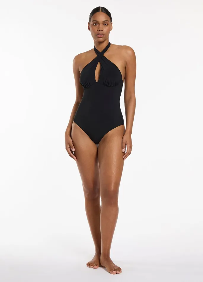 Jetset Cross Over Halter One Piece Black Women JETS Australia Black One Pieces