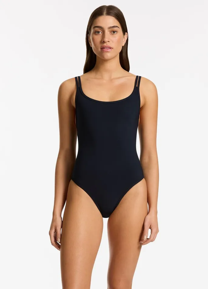 Jetset Double Strap One Piece Black Women JETS Australia Tank One Piece