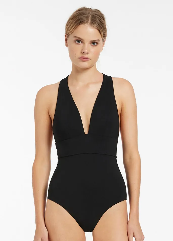 Jetset Plunge Tie Back One Piece Black Women JETS Australia Plunge One Piece