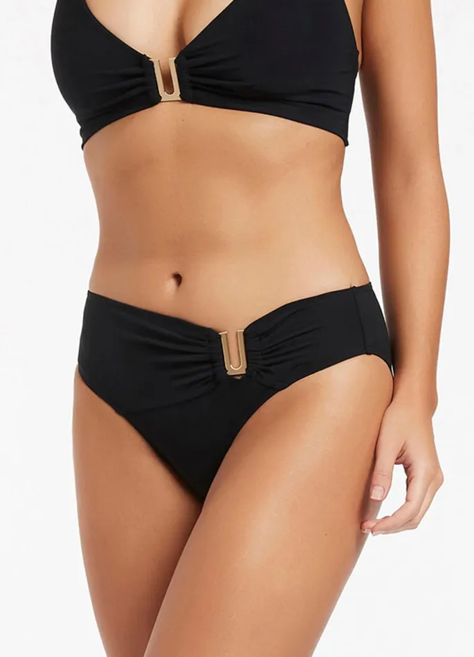 Jetset U Trim Mid Pant Black Women JETS Australia Mid Rise Bikini Bottoms