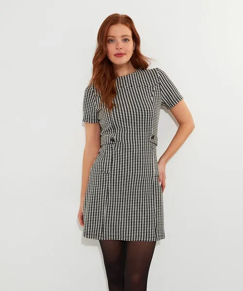 Joebrowns Dresses Apparel Lulu Dogstooth Stretch Jacquard Dress Black White