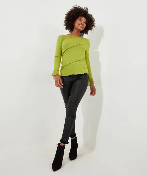 Joebrowns Josie Lace Trim Top BlackGreen Apparel Tops Tunics and Blouses