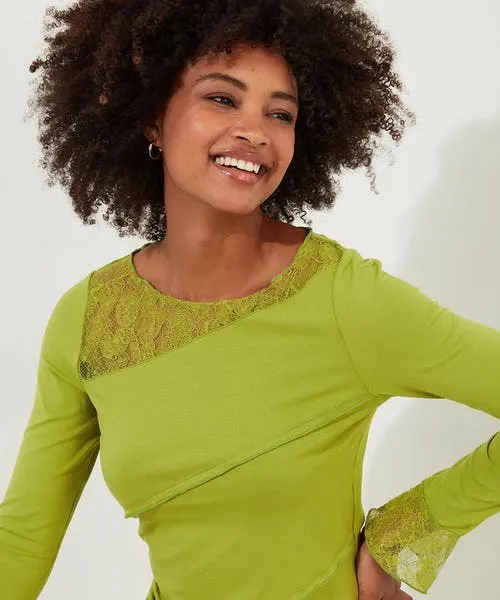 Joebrowns Josie Lace Trim Top BlackGreen Apparel Tops Tunics and Blouses