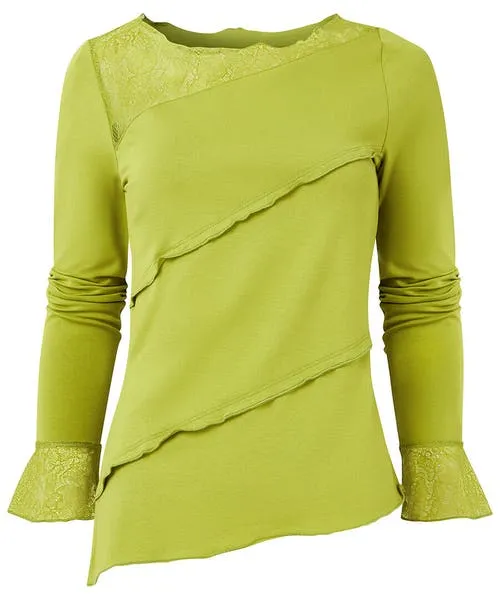 Joebrowns Josie Lace Trim Top BlackGreen Apparel Tops Tunics and Blouses